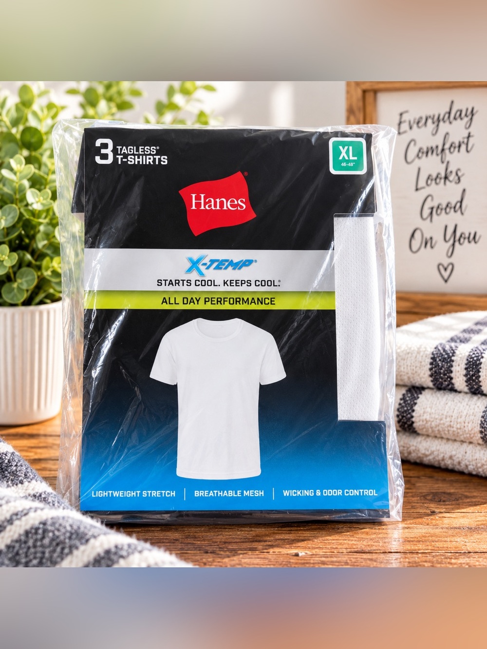NEW Hanes X-Temp Men’s XL 3 Pack Tagless Performance T-Shirts